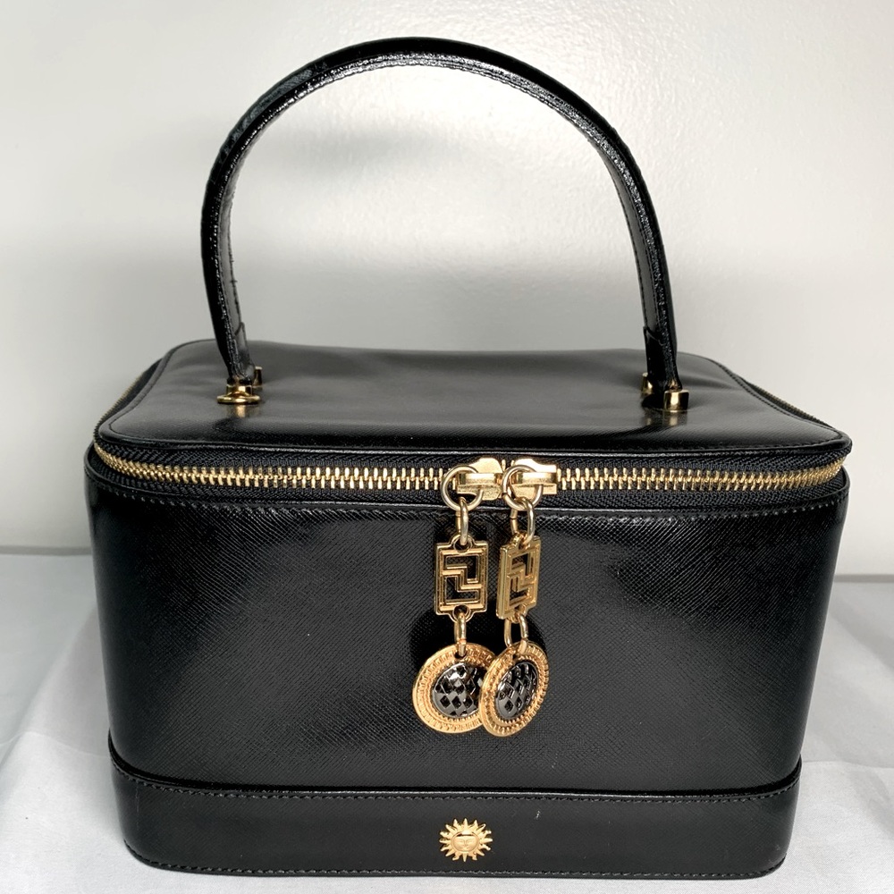 SOLD!!!Versace EUC/Near Pristine black patent leather train case/vanity